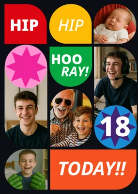 Hip Hip Hooray 18 Today Photo Upload Birthday Card