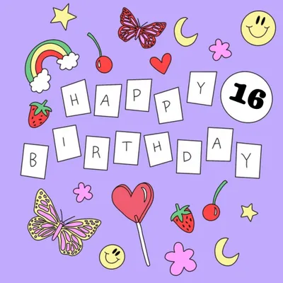 Aleisha Earp Purple Illustrated Stickers Personalised Birthday Card