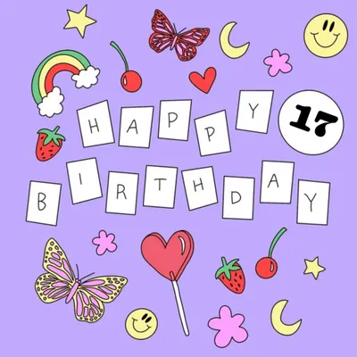 Aleisha Earp Purple Illustrated Stickers Personalised Birthday Card