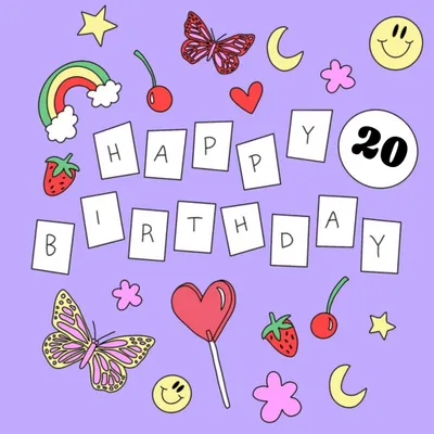 Aleisha Earp Purple Illustrated Stickers Personalised Birthday Card