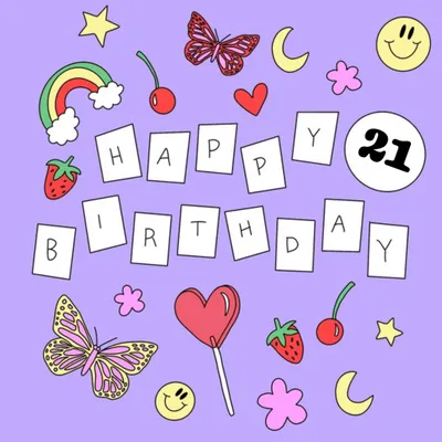 Aleisha Earp Purple Illustrated Stickers Personalised Birthday Card