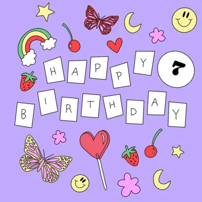 Aleisha Earp Purple Illustrated Stickers Personalised Birthday Card