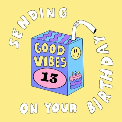 Aleisha Earp Yellow Illustrated Juice Box Personalised Birthday Card