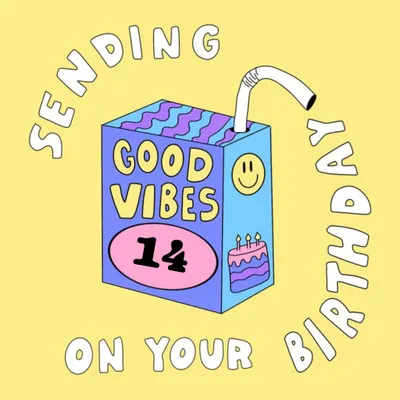 Aleisha Earp Yellow Illustrated Juice Box Personalised Birthday Card