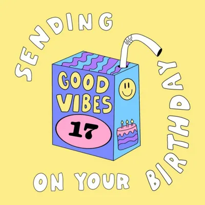 Aleisha Earp Yellow Illustrated Juice Box Personalised Birthday Card