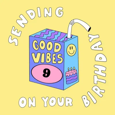 Aleisha Earp Yellow Illustrated Juice Box Personalised Birthday Card