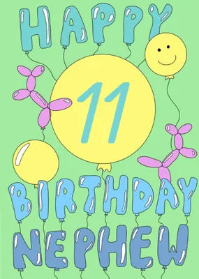 Aleisha Earp Green Illustrated Balloons Nephew Personalised Birthday Card
