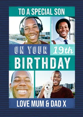 Typographic To a Special Son Photo Upload Birthday Card