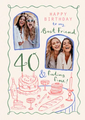 Best Friend 40 & Feeling Fine Photo Upload Birthday Card  