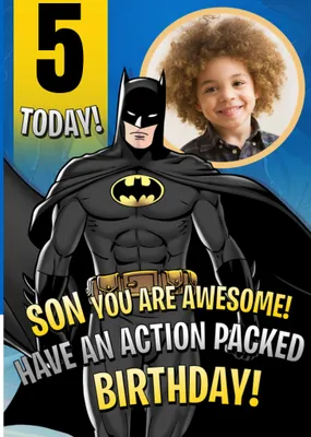 Batman 5 Today Action Packed Birthday Photo Upload Card