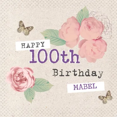 Pink Roses And Fluttering Butterflies Personalised Happy 100th Birthday Card