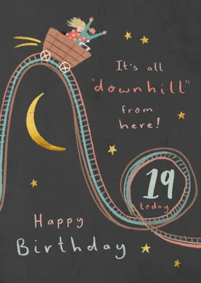 It's All Downhill From Here Illustrated 50th Birthday Card