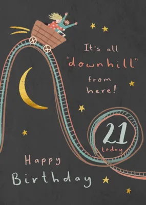 It's All Downhill From Here Illustrated 50th Birthday Card