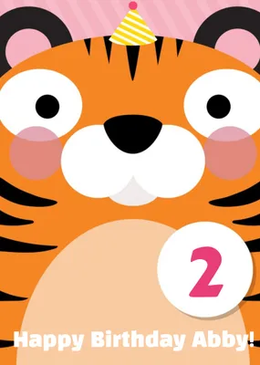 Cartoon Tiger Personalised Happy 2nd Birthday Card