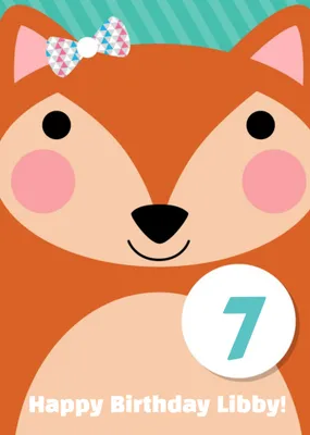 Cartoon Fox Personalised Happy 7th Birthday Card