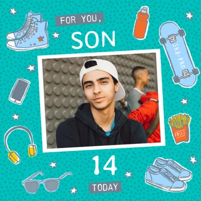 Illustrated For You Son Photo Upload Birthday Card