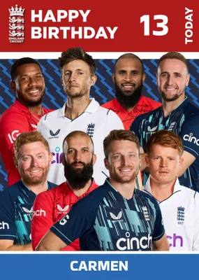 England Cricket Players Birthday Card