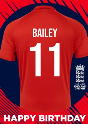 England Cricket 30th Birthday Fan Shirt Card