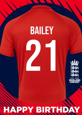 England Cricket 30th Birthday Fan Shirt Card