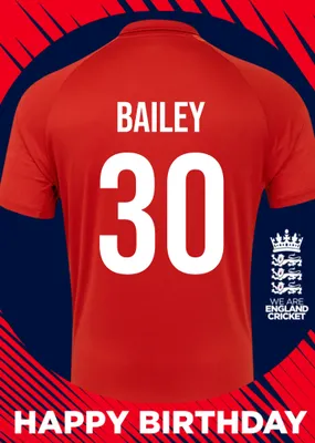England Cricket 30th Birthday Fan Shirt Card