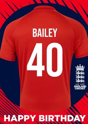 England Cricket 30th Birthday Fan Shirt Card