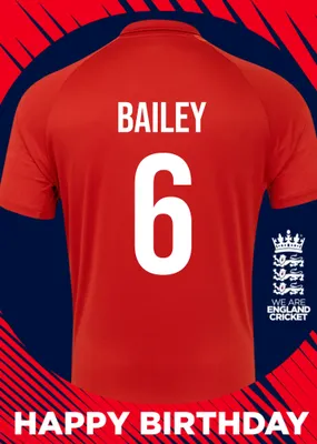 England Cricket 30th Birthday Fan Shirt Card