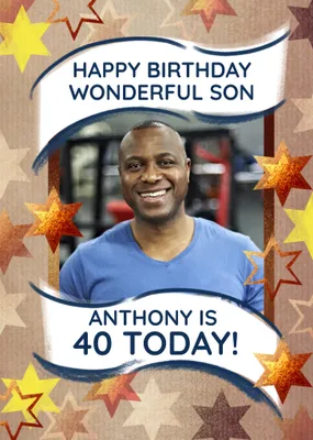 Illustrated Stars Photo Upload Wonderful Son Birthday Card