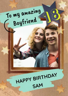 Illustrated Stars To My Amazing Boyfriend Photo Upload Birthday Card