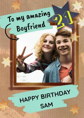 Illustrated Stars To My Amazing Boyfriend Photo Upload Birthday Card