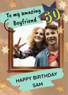 Illustrated Stars To My Amazing Boyfriend Photo Upload Birthday Card