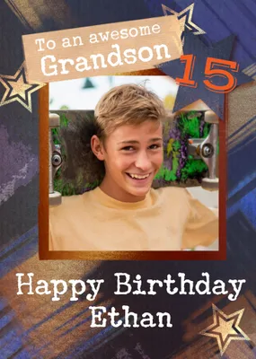 Awesome Grandson Photo Upload 16th Birthday Card