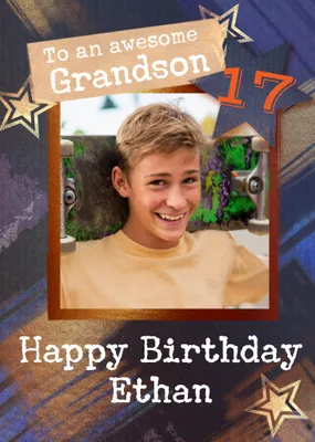 Awesome Grandson Photo Upload 16th Birthday Card