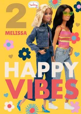 Barbie Doll Happy Vibes Fun Bright 7th Birthday Card