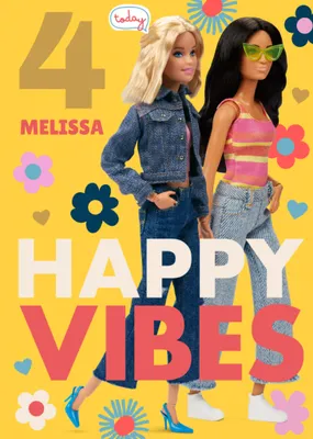 Barbie Doll Happy Vibes Fun Bright 7th Birthday Card