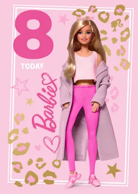 Barbie 8 Today Leopard Illustration Birthday Card