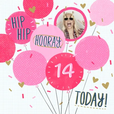 Illustration Of Pink Balloons On A White Background Photo Upload Birthday Card