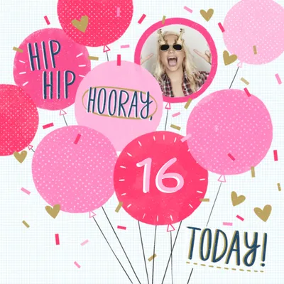 Illustration Of Pink Balloons On A White Background Photo Upload Birthday Card