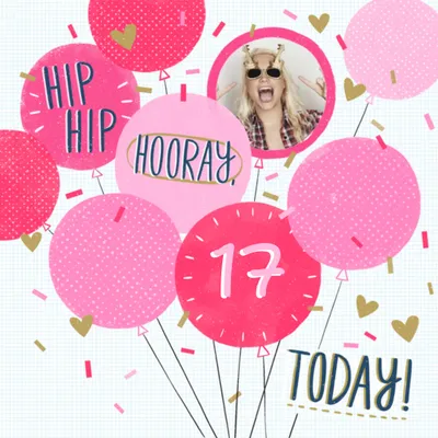 Illustration Of Pink Balloons On A White Background Photo Upload Birthday Card