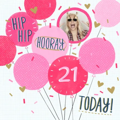 Illustration Of Pink Balloons On A White Background Photo Upload Birthday Card