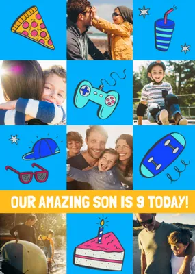Fun And Bold Our Amazing Son Is 9 Today Photo Upload Birthday Card