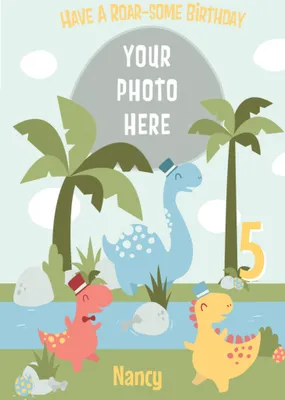 Cartoon Dinosaurs Have A Roar-Some 5th Birthday Card
