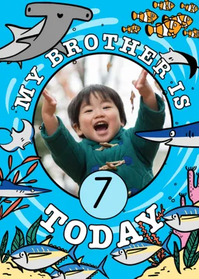 Circular Photo Frame Surrounded By Fish Brother's Photo Upload Birthday Card