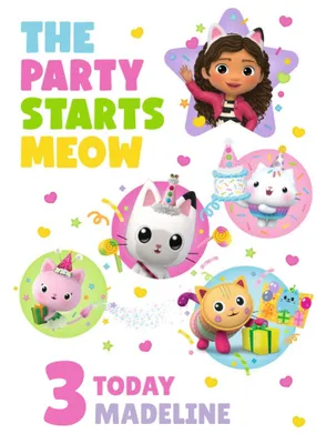 Gally's Dollhouse The Party Starts Meow Personalise Age Birthday Card