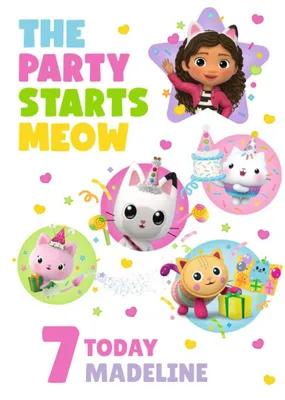 Gally's Dollhouse The Party Starts Meow Personalise Age Birthday Card