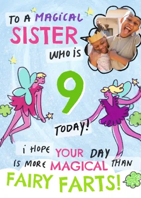 Gross To A Magical Sister 9 Today Fairy Farts Illustrated Fairies Birthday Card