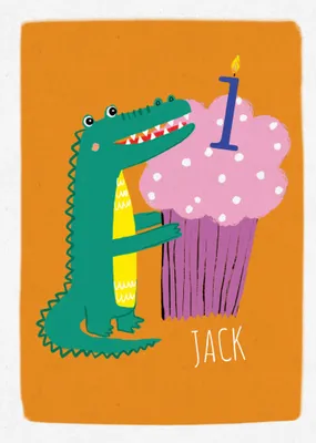 Illustrated Crocodile And Cupcake 2nd Birthday Card
