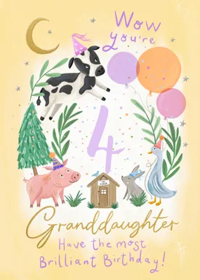 Wow You're 1 Illustrated Animals Granddaughter Birthday Card