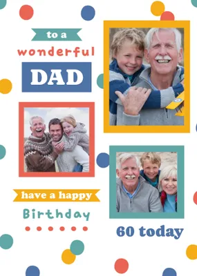 Polka Dot Banners Wonderful Dad 60th Birthday Photo Upload Card