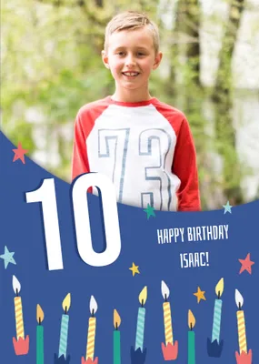 Modern Illustrated Candles 10th Birthday Photo upload Card