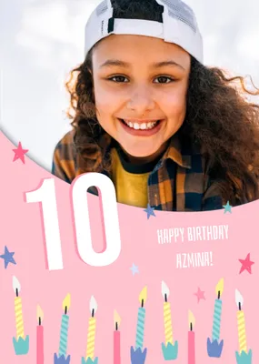 Modern Illustrated Candles Photo upload age Birthday Card